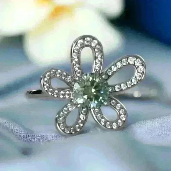 🆕️Moissanite Flower Adjustable Ring Platinum Plated S925 Silver Certified 1CT - Picture 7 of 17